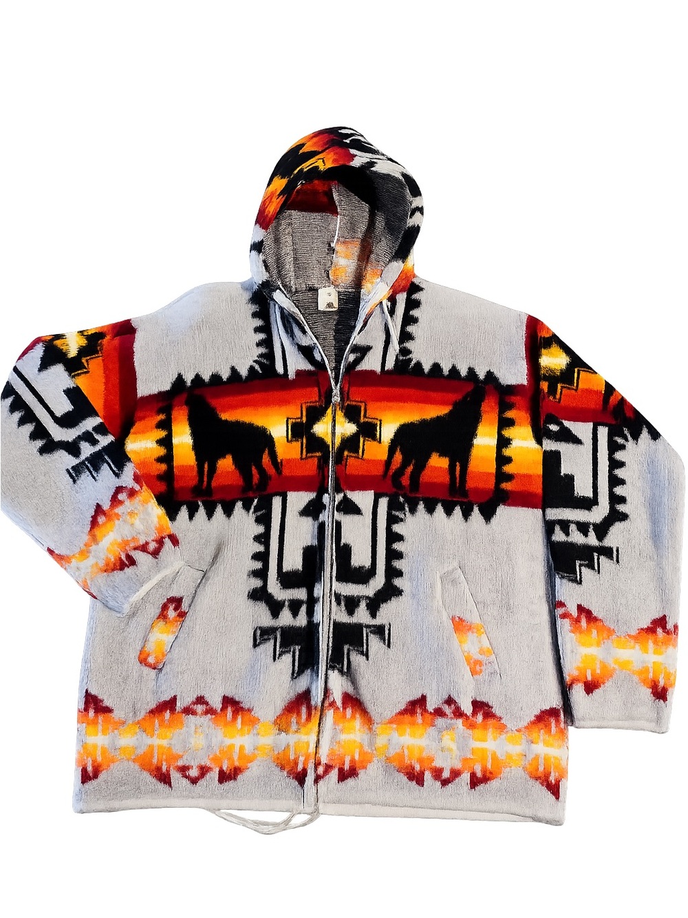 Handmade Ecuadorian Wool Zip-Up Hoodie Sweater Jacket Brand New | Size M - Picture 2 of 7